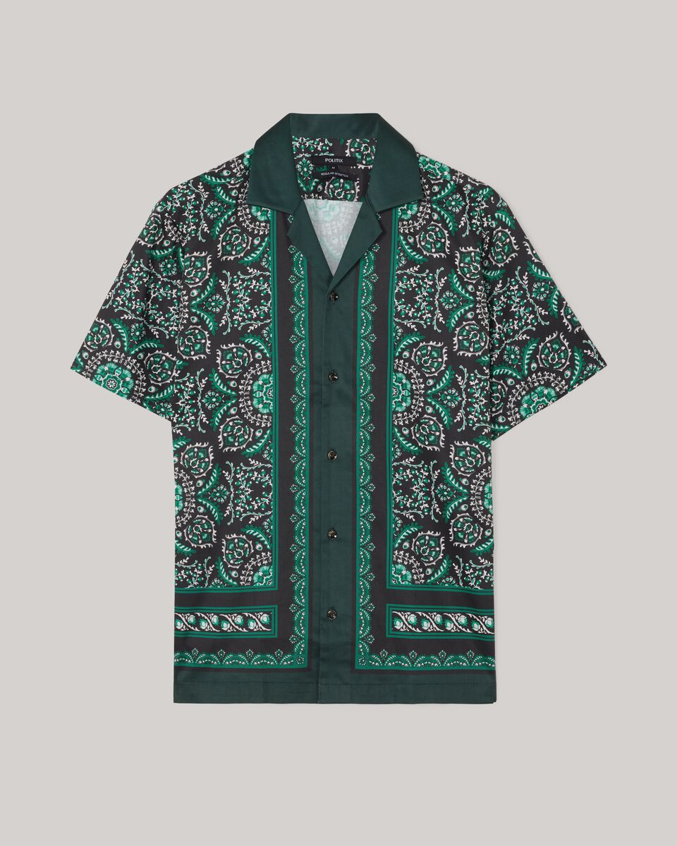 Camp Collar Bandana Print Short Sleeve Shirt, Black, hi-res